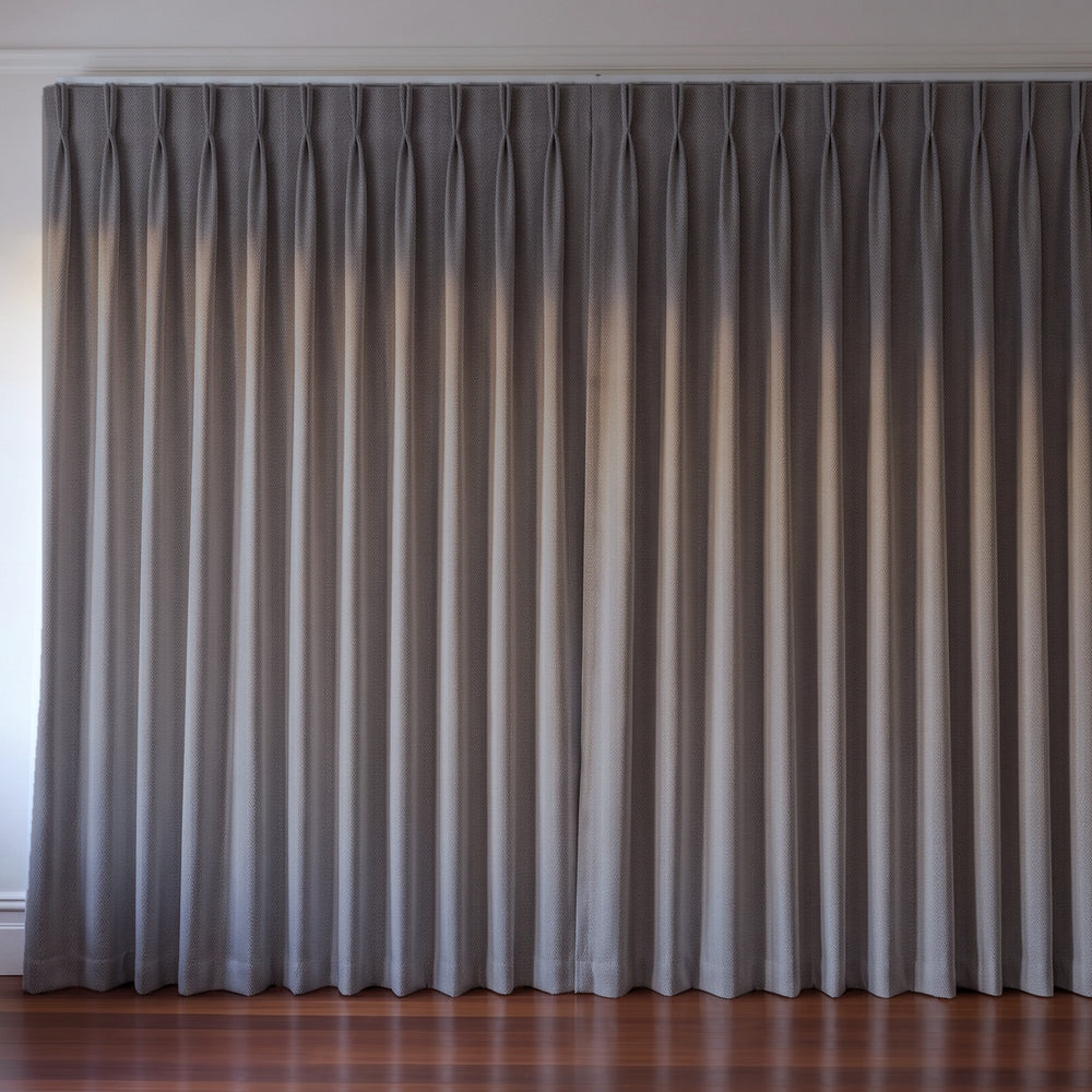 Halifax Blockout Curtain in Fossil, twin pleat on a ceiling track