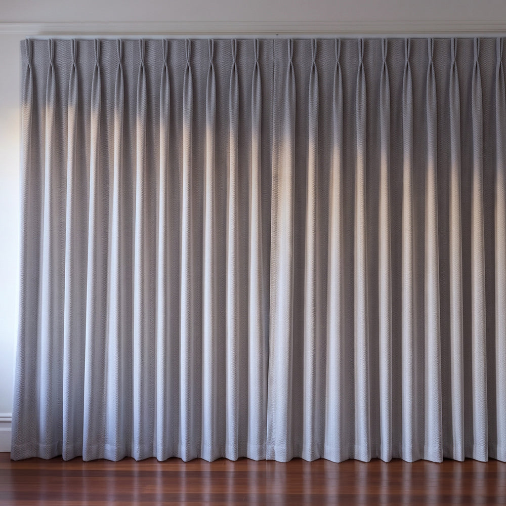 Halifax Blockout Curtain in Marble, twin pleat on a ceiling track