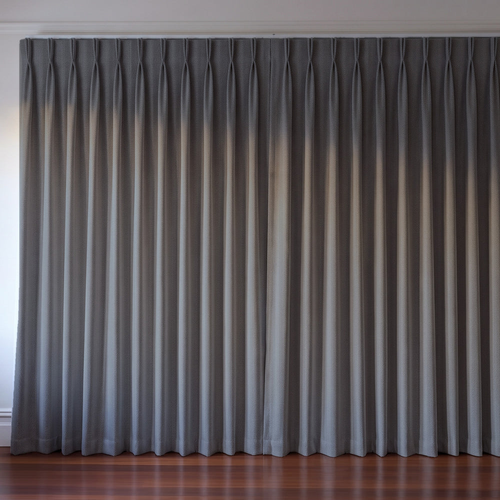 Halifax Blockout Curtain in Slate, twin pleat on a ceiling track