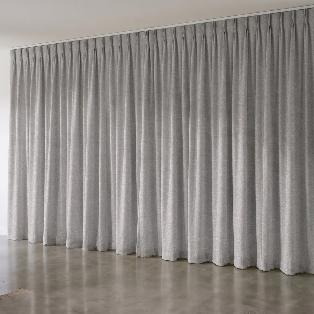 Harris Blockout Curtain in Fog, twin pleat on a ceiling track
