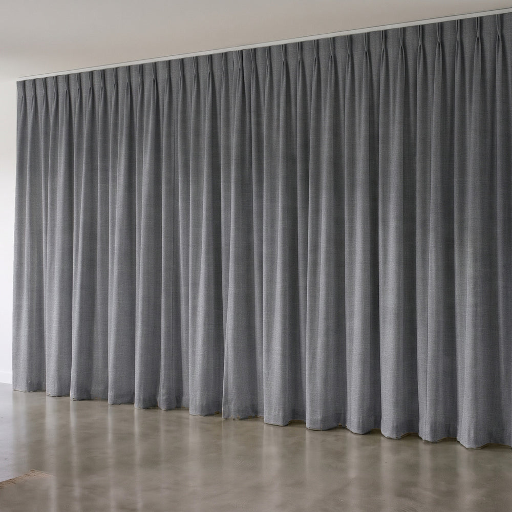 Harris Blockout Curtain in Slate, twin pleat on a ceiling track