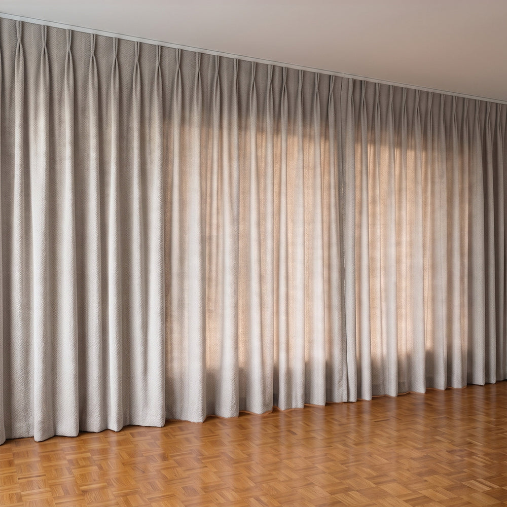 Havana Unlined Curtain in Cashew, twin pleat on a ceiling track