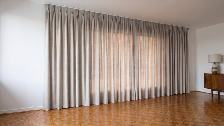 Havana Unlined Curtain in Cashew, twin pleat on a ceiling track