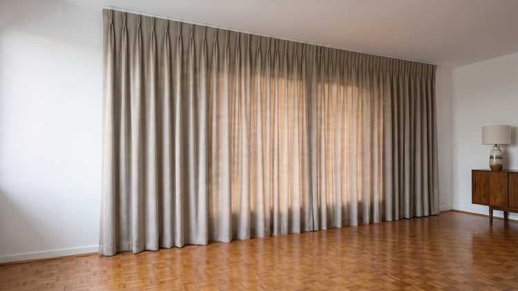 Havana Unlined Curtain in Donkey, twin pleat on a ceiling track