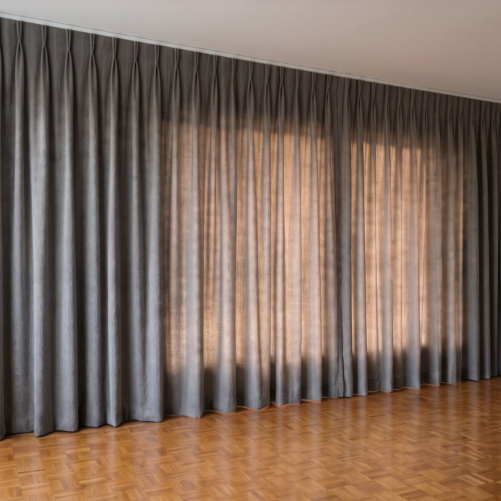Havana Unlined Curtain in Metal, twin pleat on a ceiling track