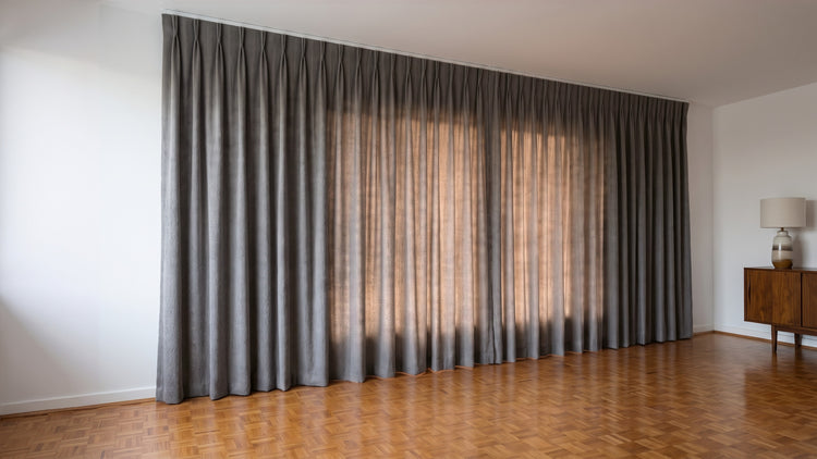Havana Unlined Curtain in Metal, twin pleat on a ceiling track