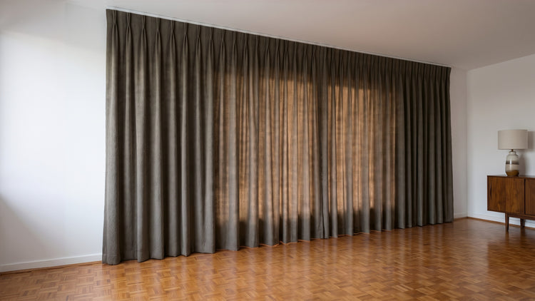 Havana Unlined Curtain in Nutmeg, twin pleat on a ceiling track