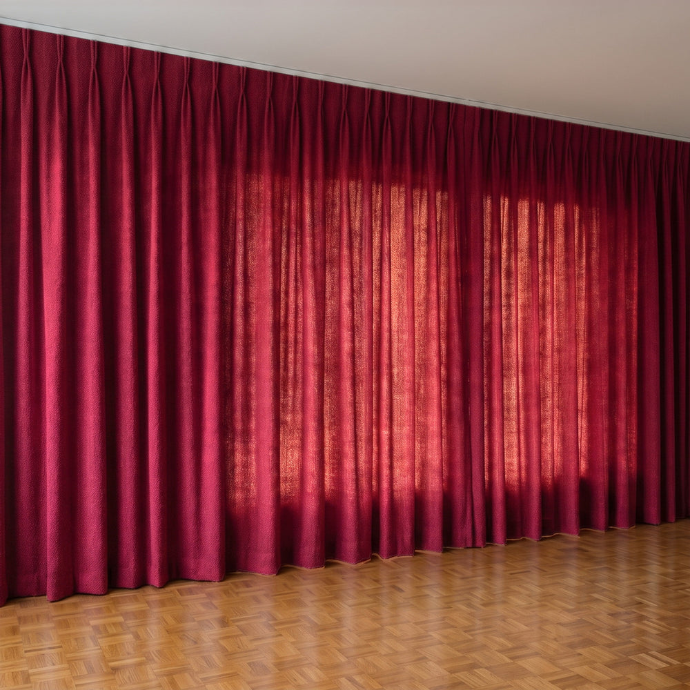 Havana Unlined Curtain in Sangria, twin pleat on a ceiling track
