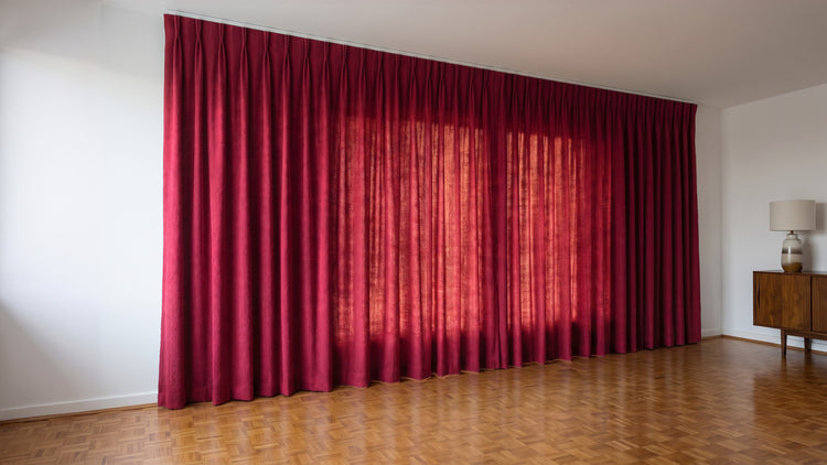 Havana Unlined Curtain in Sangria, twin pleat on a ceiling track