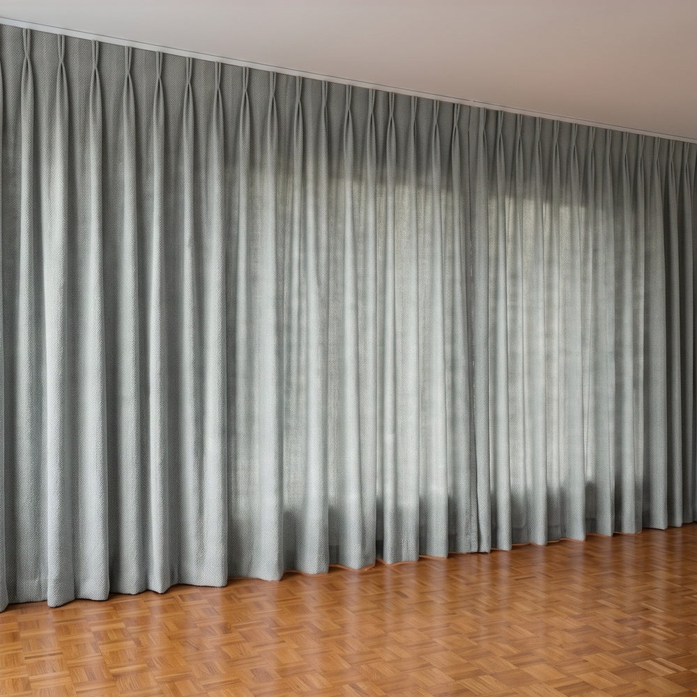 Havana Unlined Curtain in Seafoam, twin pleat on a ceiling track