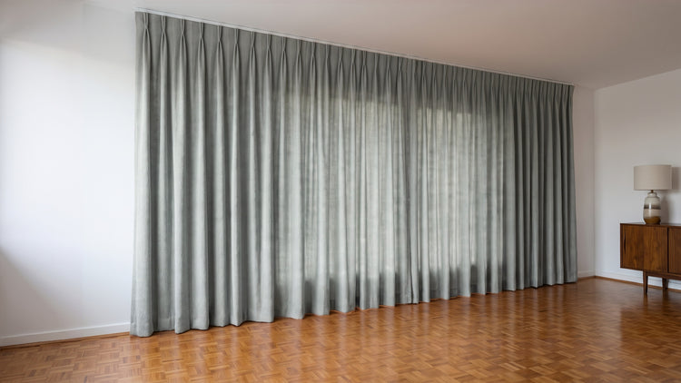 Havana Unlined Curtain in Seafoam, twin pleat on a ceiling track