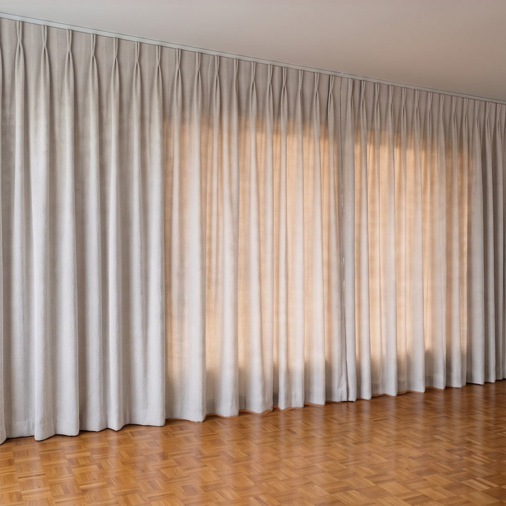 Havana Unlined Curtain in Silver, twin pleat on a ceiling track
