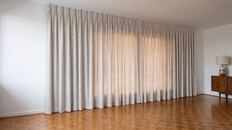Havana Unlined Curtain in Silver, twin pleat on a ceiling track