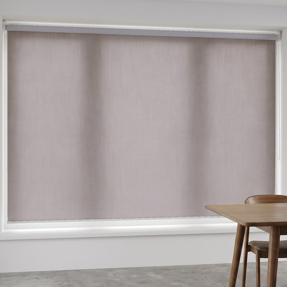 Linesque Light Filtering Roller Blind in Trellis, recess fitted in a dining room window
