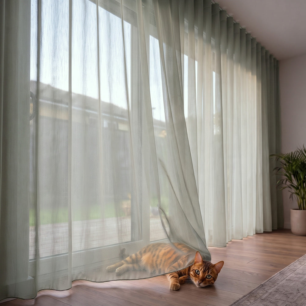 Lucern Sheer Curtain in Balsa, S-fold on a ceiling track