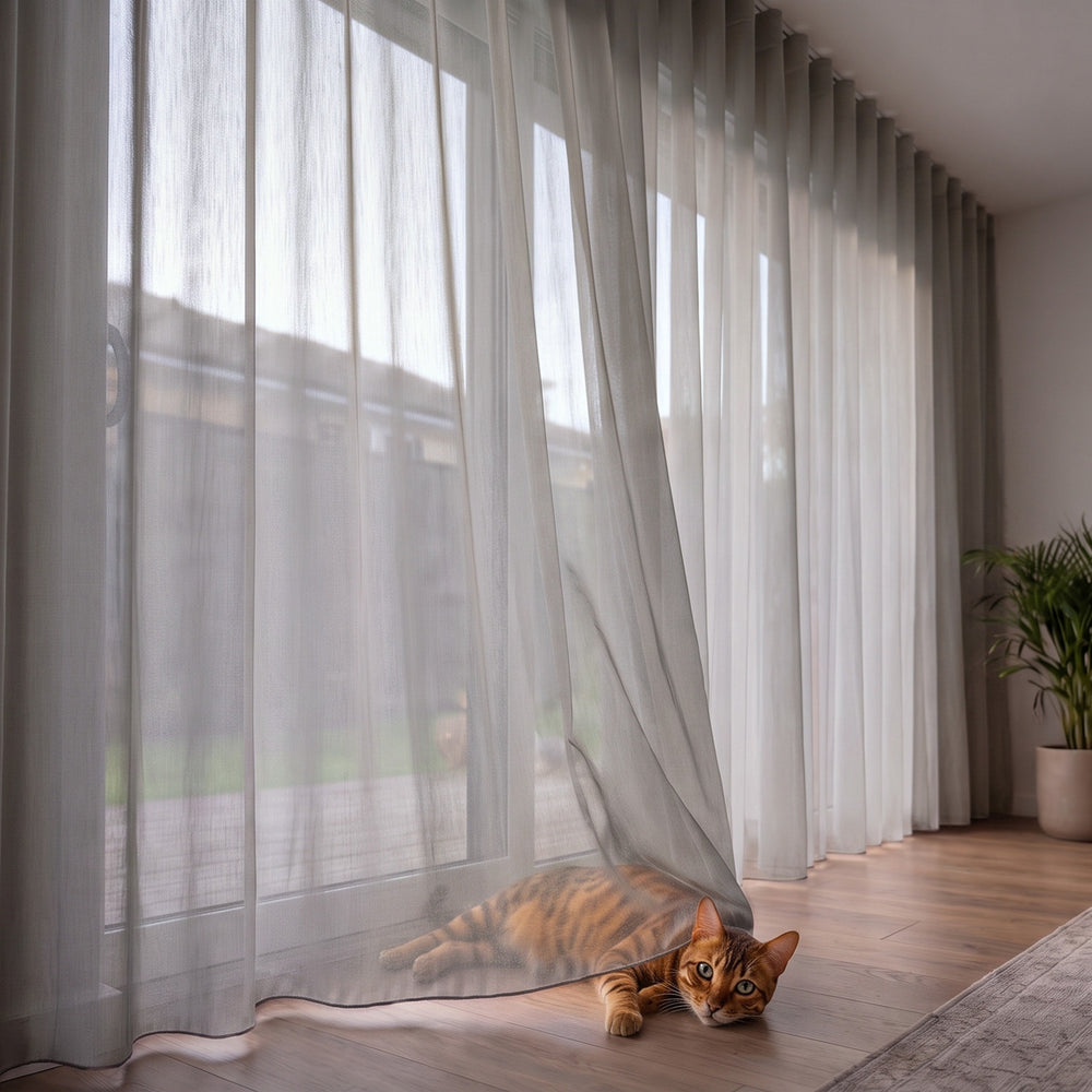 Lucern Sheer Curtain in Cloud, S-fold on a ceiling track