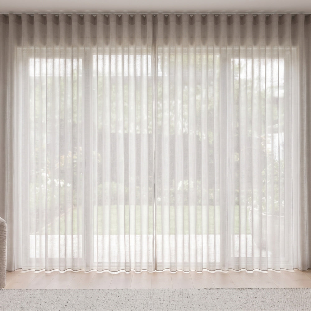 Odin Sheer Curtain in Ash, S-fold on a ceiling track
