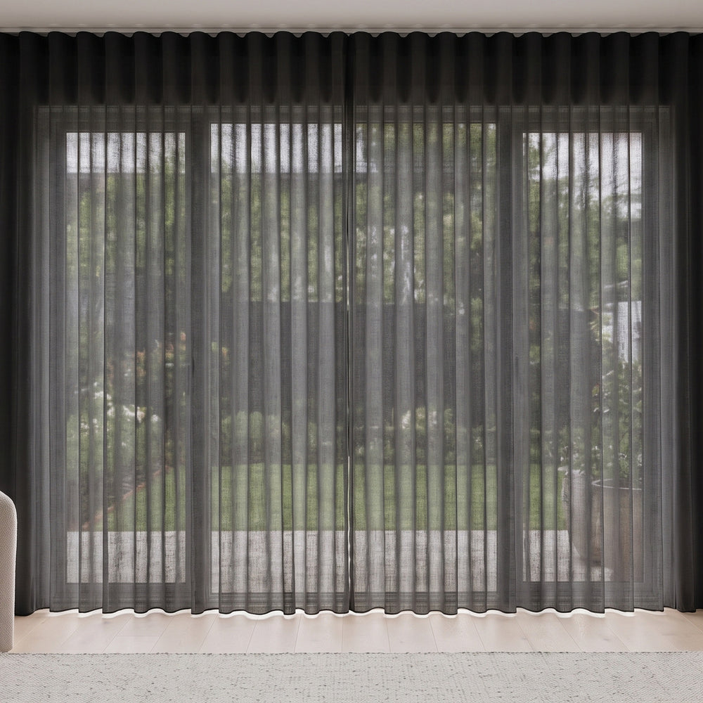 Odin Sheer Curtain in Granite, S-fold on a ceiling track