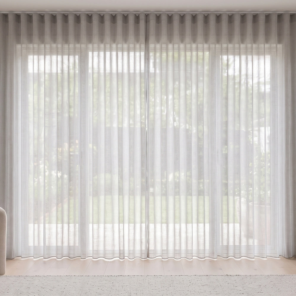 Odin Sheer Curtain in Linen, S-fold on a ceiling track