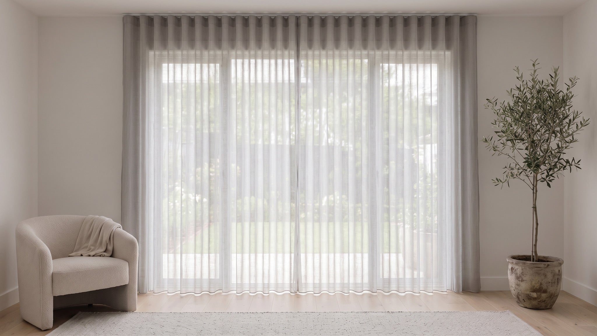 Odin Sheer Curtain in Marble, S-fold on a ceiling track