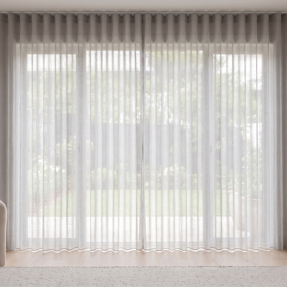 Odin Sheer Curtain in Marble, S-fold on a ceiling track