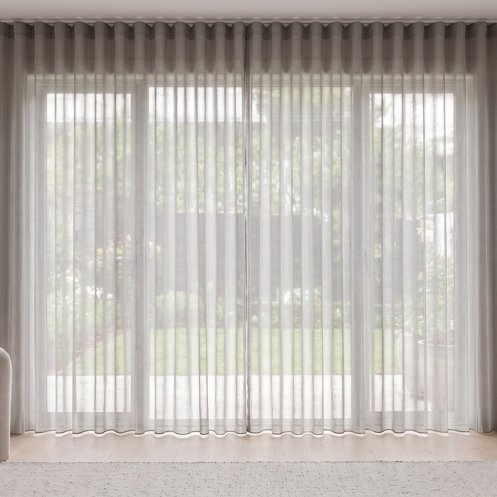 Odin Sheer Curtain in Mink, S-fold on a ceiling track