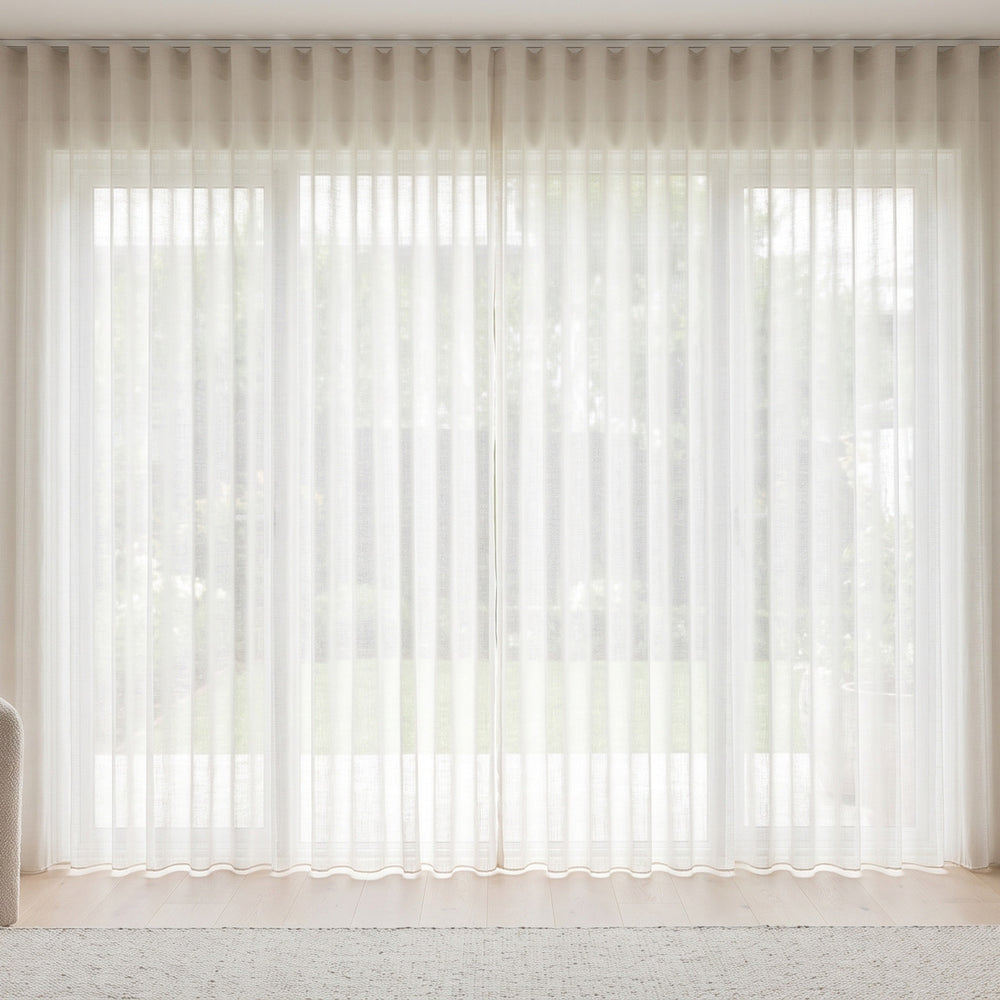 Odin Sheer Curtain in Porcelain, S-fold on a ceiling track