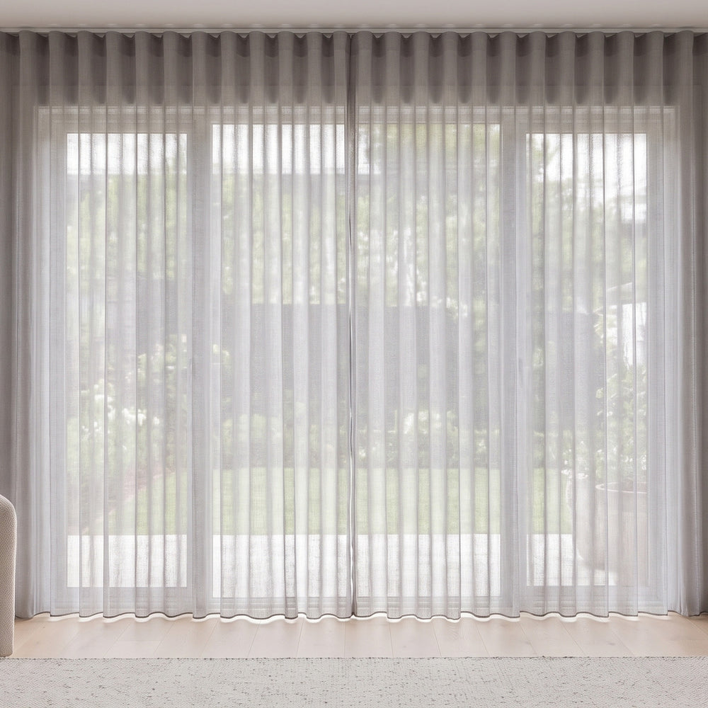 Odin Sheer Curtain in Quarry, S-fold on a ceiling track