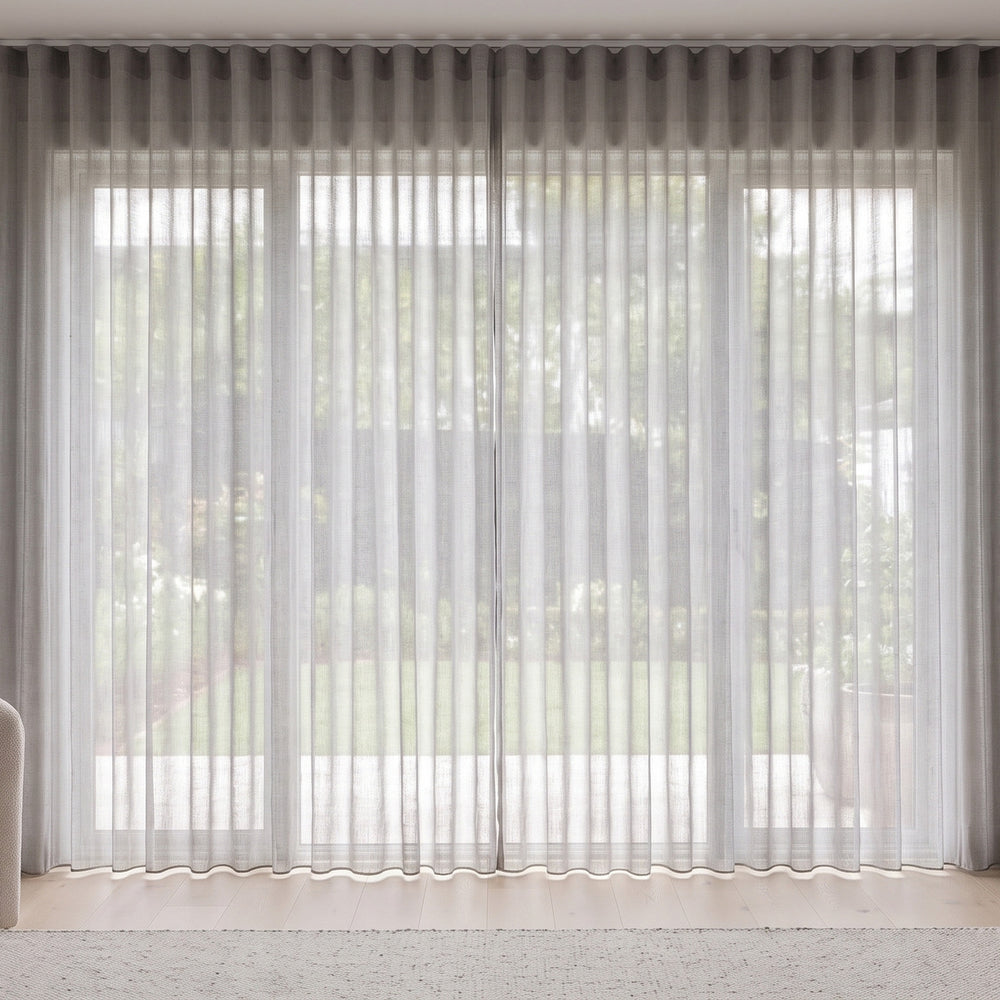 Odin Sheer Curtain in Shadow, S-fold on a ceiling track