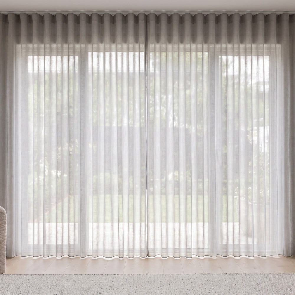 Odin Sheer Curtain in Storm, S-fold on a ceiling track
