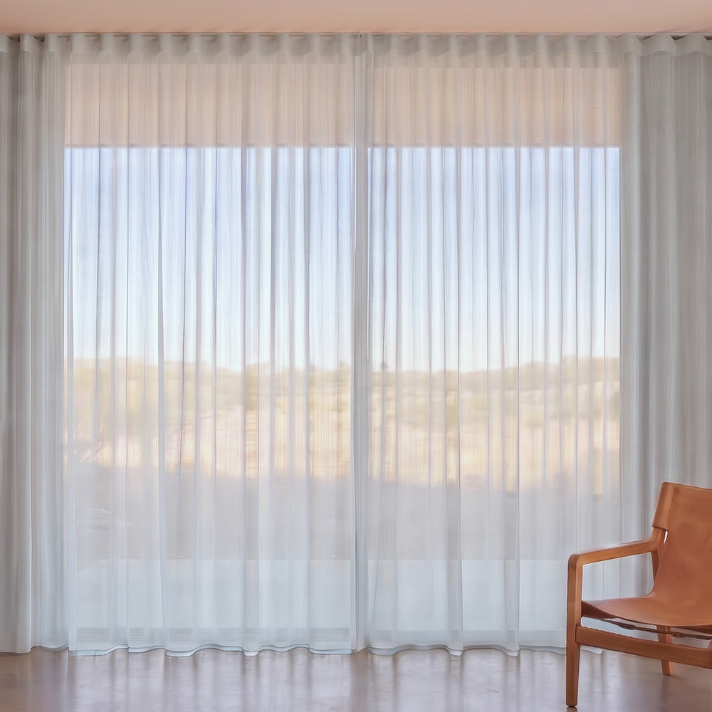 Pilbara Sheer Curtain in Marble, S-fold on a ceiling track