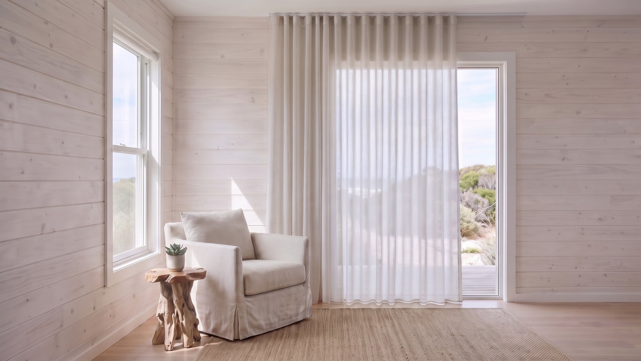 Prevelly Sheer Curtain in Blush, S-fold on a ceiling track