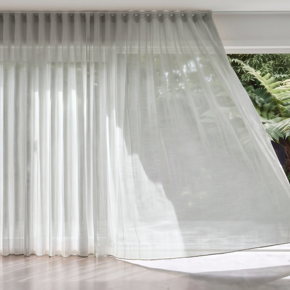 Rejuvenate Sheer Curtain in Cloud, S-fold on a ceiling track
