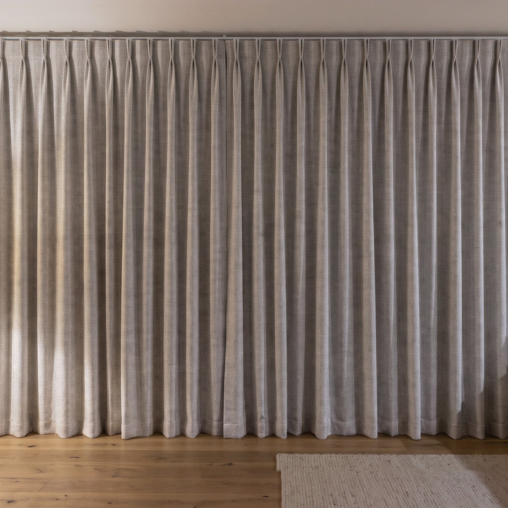Weylands Blockout Curtain in Granite, twin pleat on a ceiling track