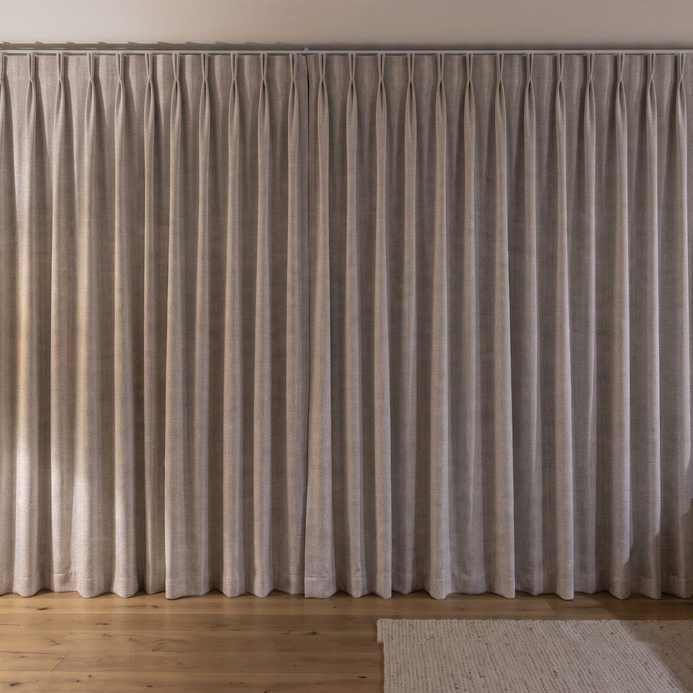 Weylands Blockout Curtain in Shell, twin pleat on a ceiling track