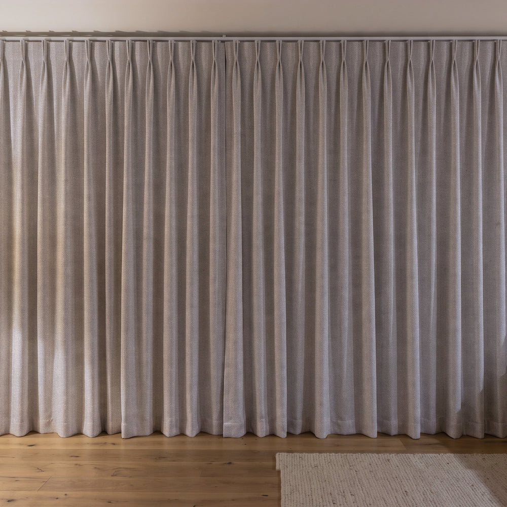 Weylands Blockout Curtain in Silver, twin pleat on a ceiling track